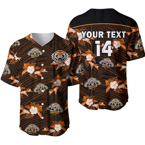 (Custom Text And Number) Wests Tigers Rugby Baseball Jersey Polynesian Tribal Mix Tropical Hawaiian Style LT14