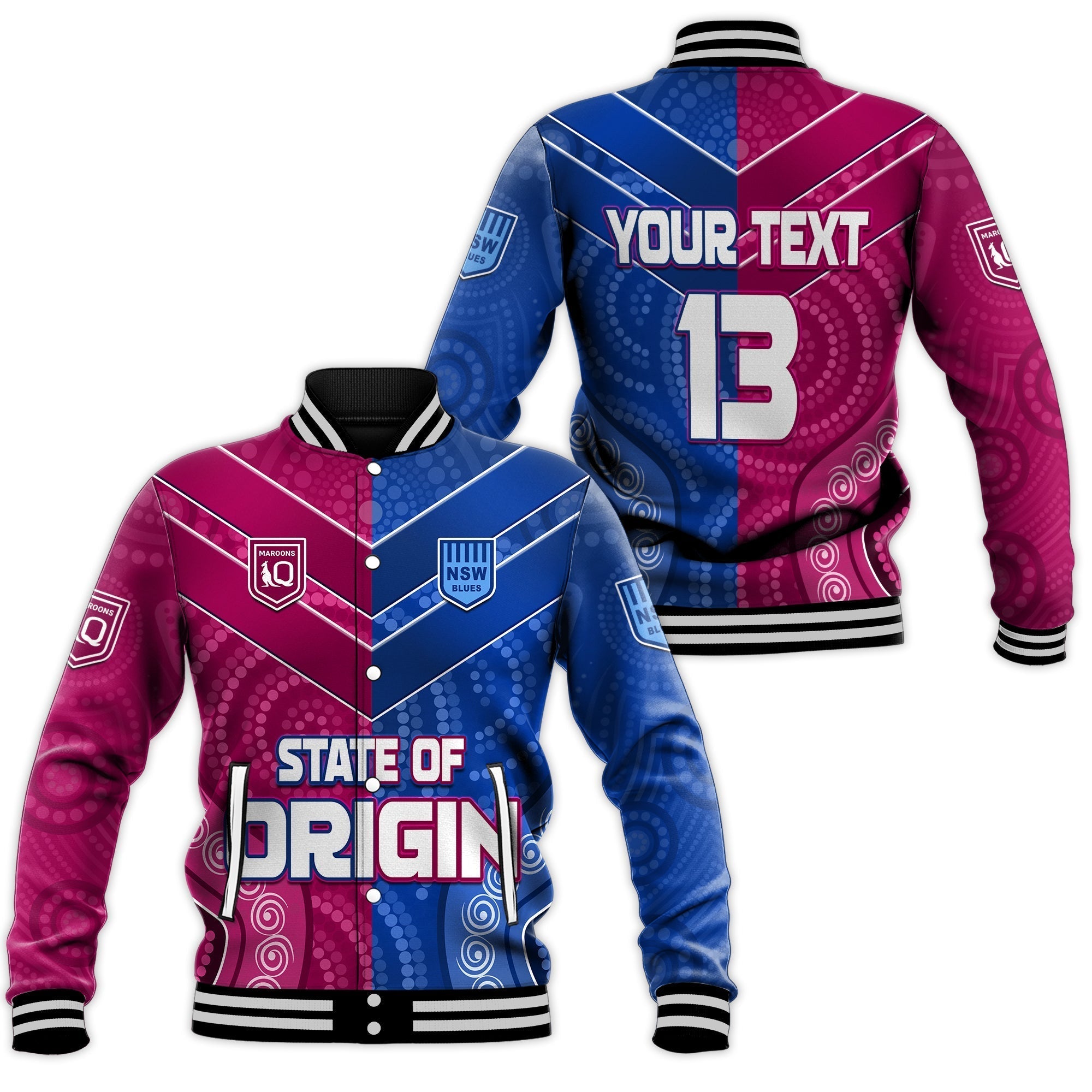 custom-text-and-number-blues-and-maroons-rugby-baseball-jacket-origin-nsw-combine-queensland-aboriginal-australian-lt13