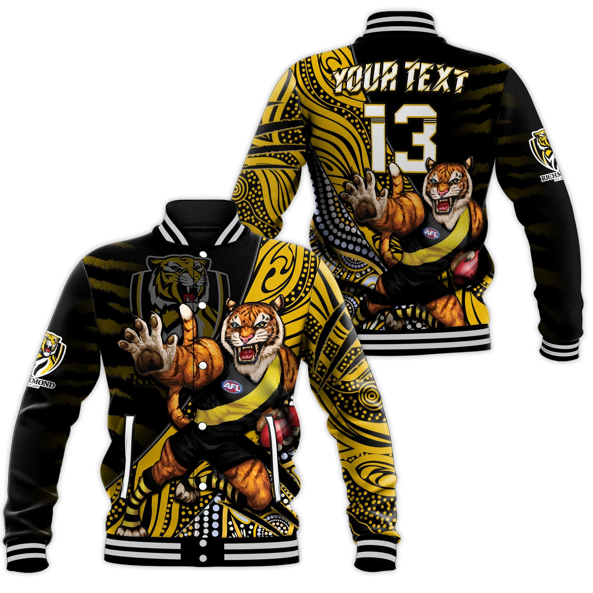 custom-text-and-number-richmond-football-baseball-jacket-aboriginal-go-the-tigers-mascot