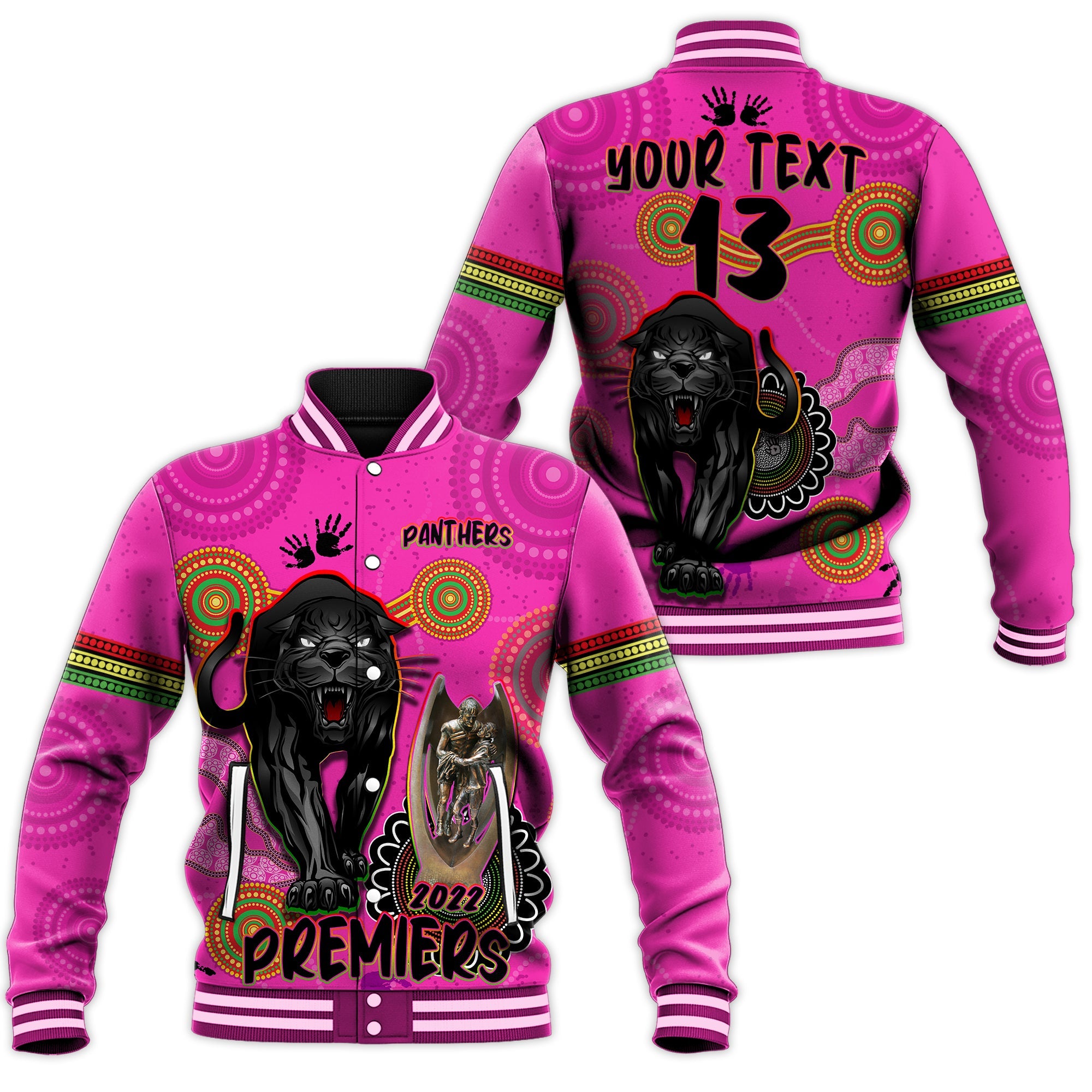 custom-text-and-number-panthers-baseball-jacket-aboriginal-premiers-2022-we-are-the-champions-with-trophy