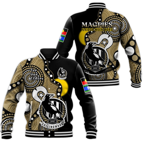 collingwood-football-naidoc-2023-baseball-jacket-magpies-for-our-elders-indigenous-art