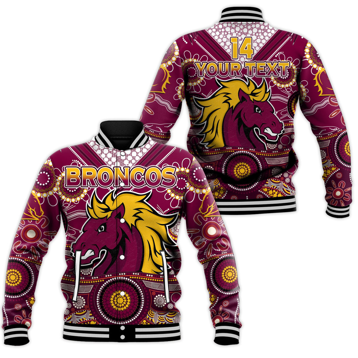 custom-text-and-number-broncos-rugby-baseball-jacket-indigenous-pattern-artsy-ver02