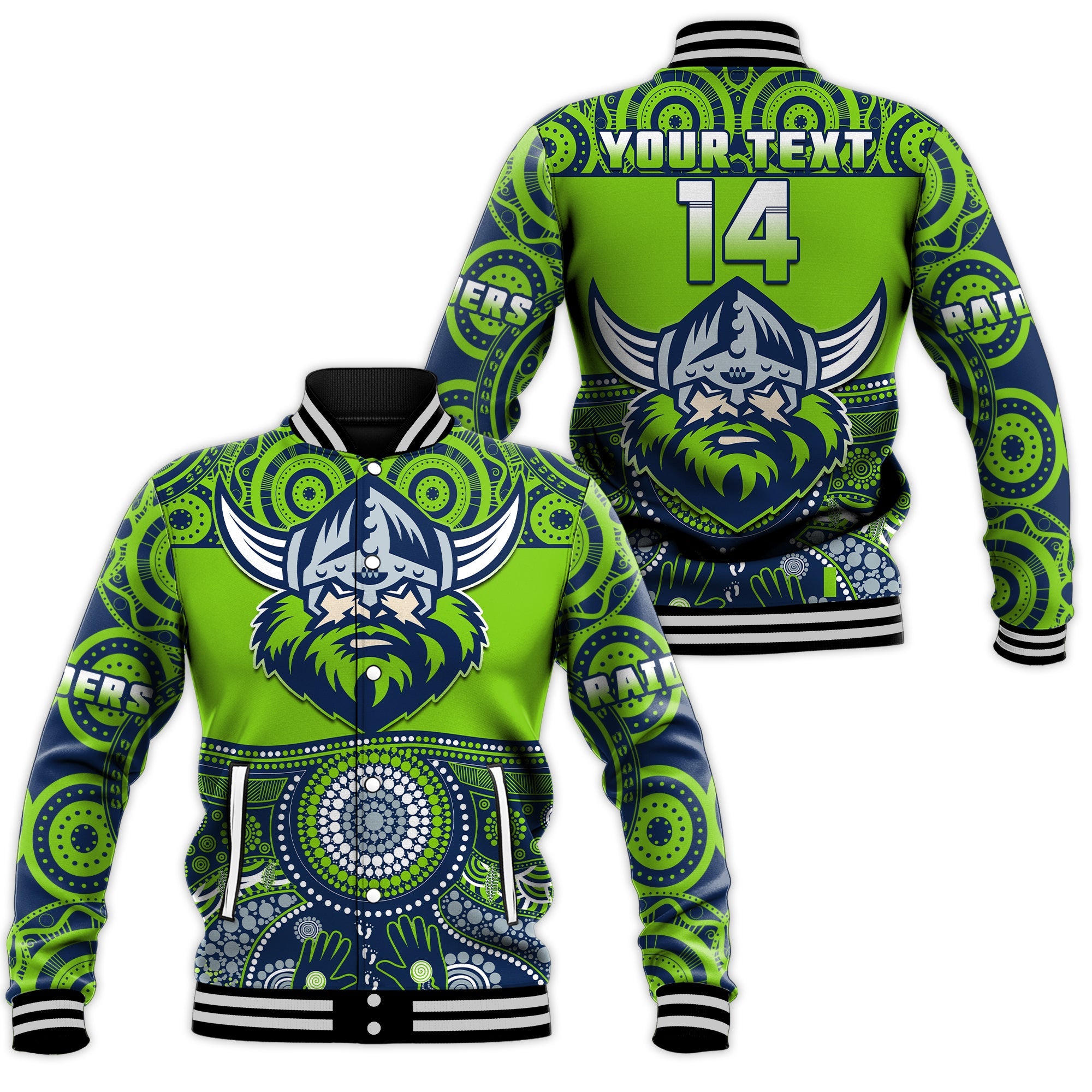 custom-text-and-number-raiders-rugby-baseball-jacket-aboriginal-pattern