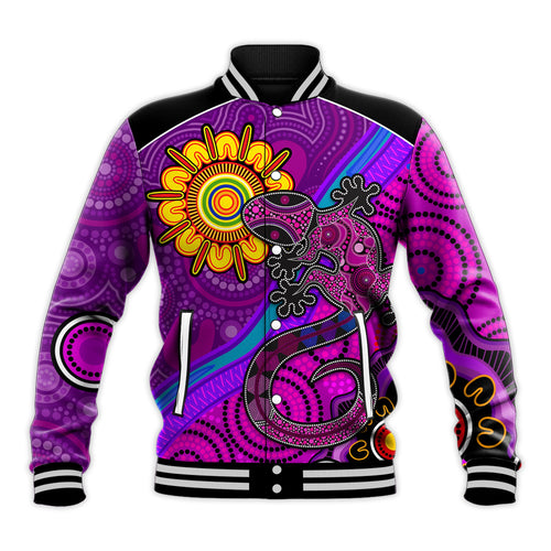 custom-text-and-number-australia-lizard-and-sun-baseball-jacket-aboriginal-art-purple
