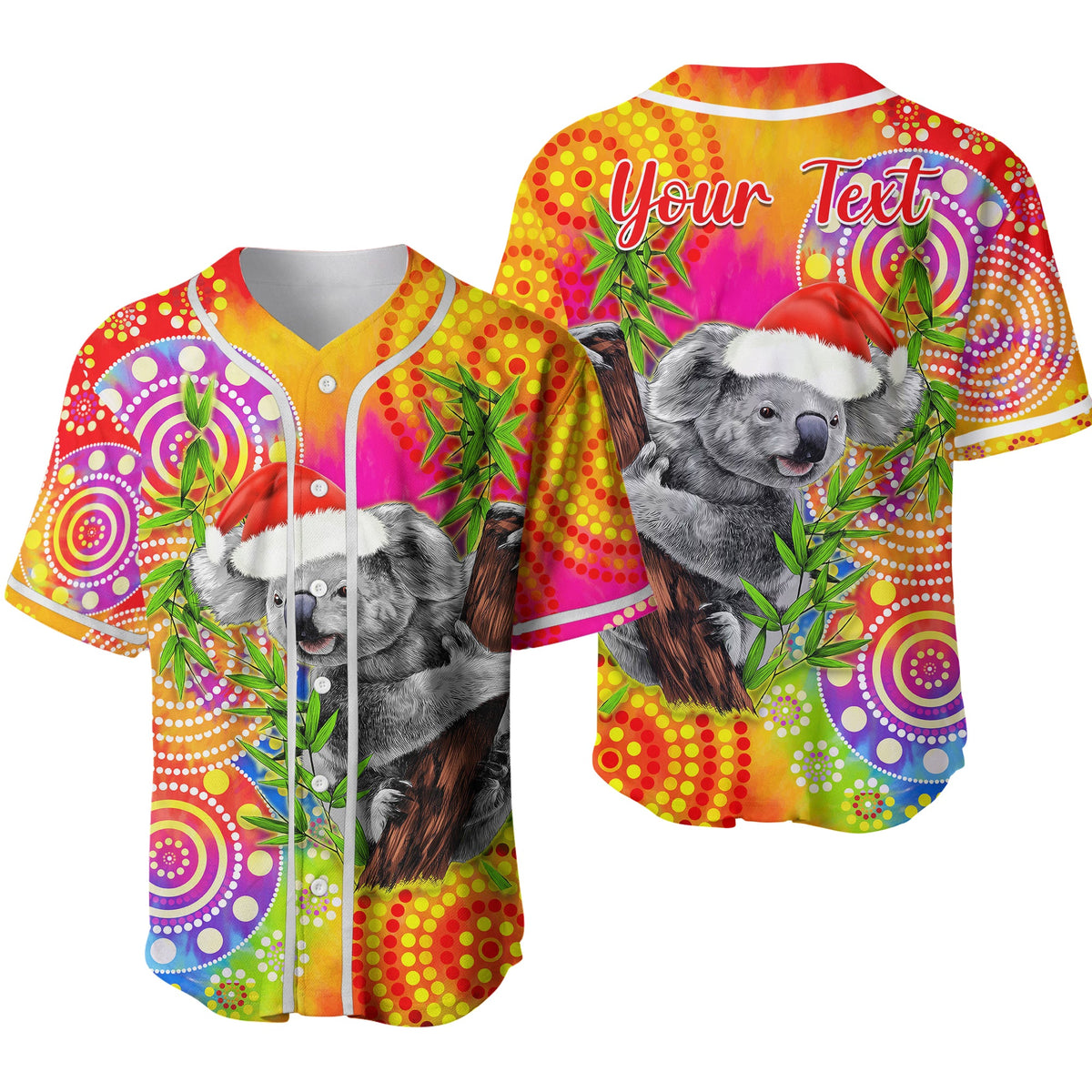 custom-personalised-australia-koala-aboriginal-baseball-jersey-rainbow-tie-dye-merry-christmas-ver02