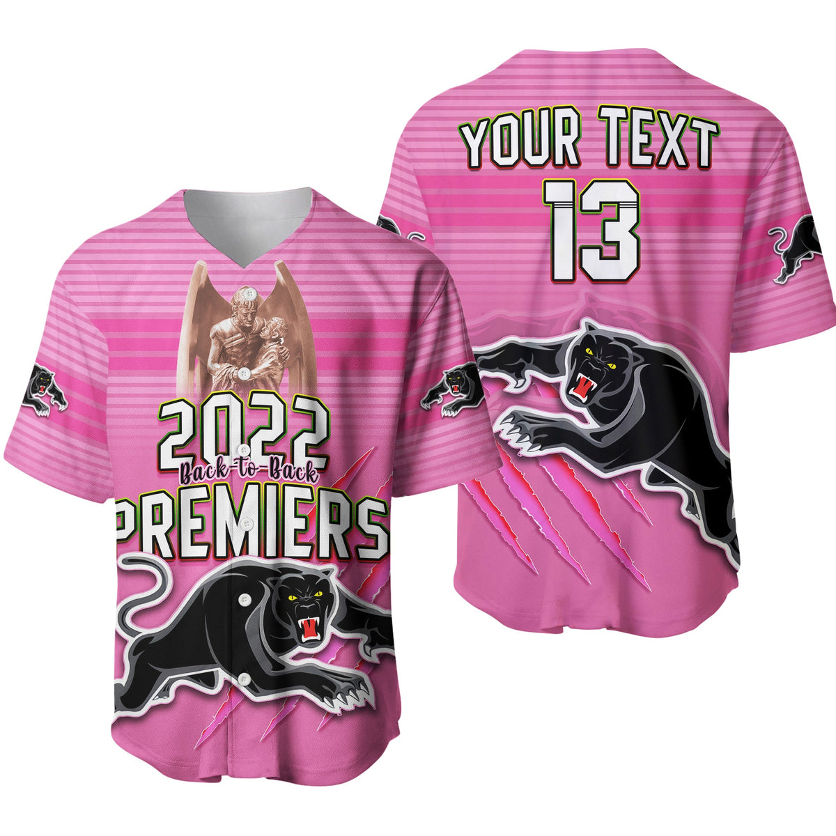 custom-text-and-number-panthers-proud-baseball-jersey-back-to-back-premiers-2022-version-pink