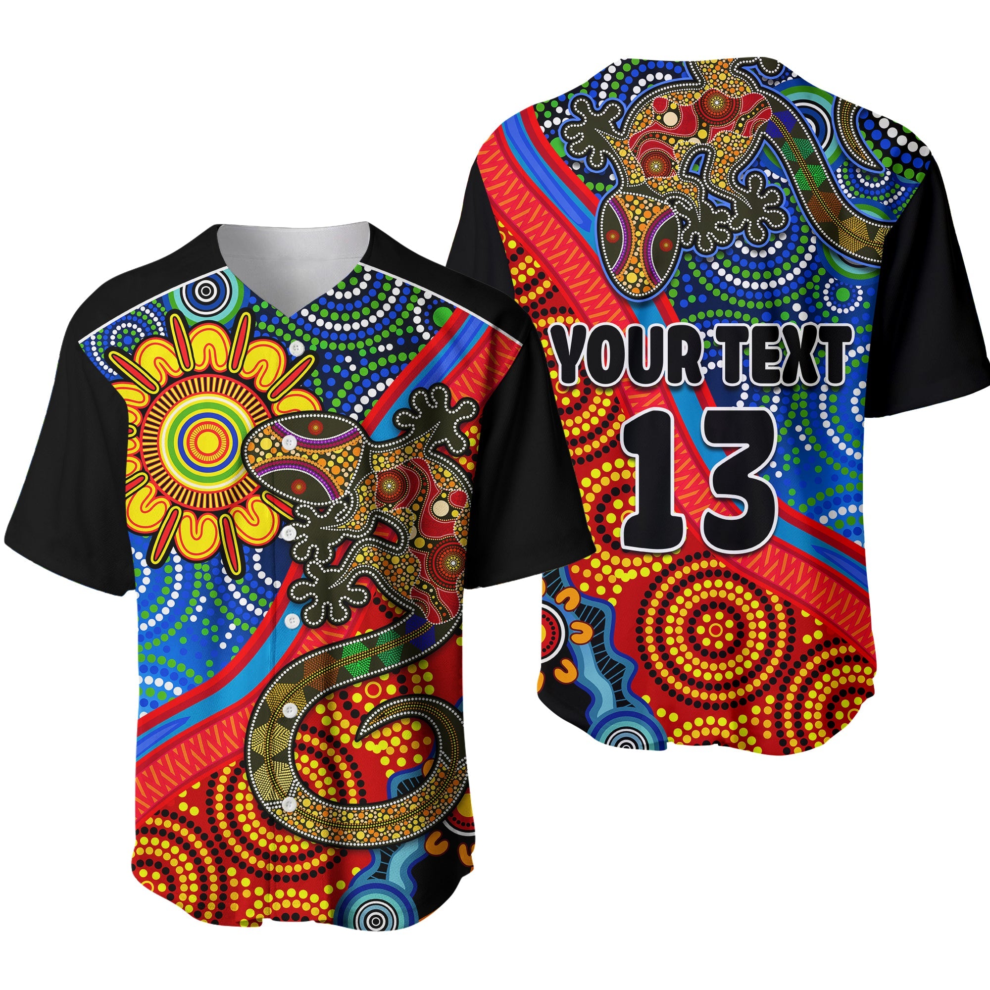custom-text-and-number-australia-lizard-and-sun-baseball-jersey-aboriginal-art-speical