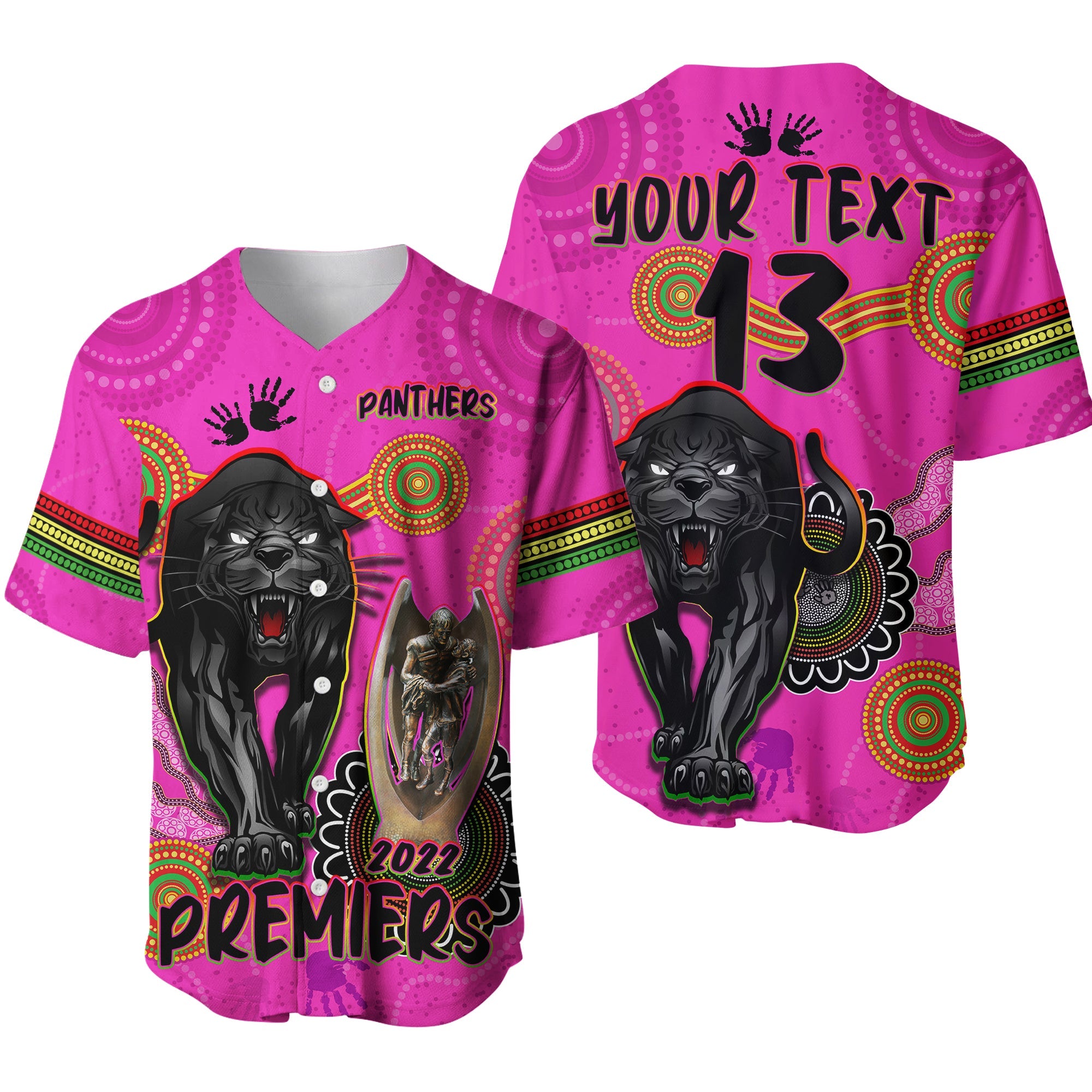custom-text-and-number-panthers-baseball-jersey-aboriginal-premiers-2022-we-are-the-champions-with-trophy