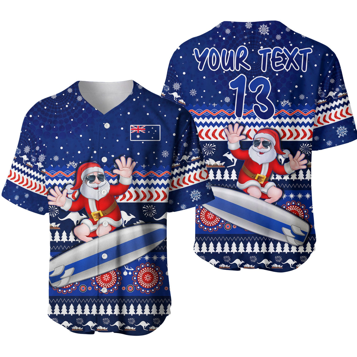 custom-text-and-number-australia-christmas-baseball-jersey-aussie-aboriginal-santa-claus-is-surfing-with-kangaroo