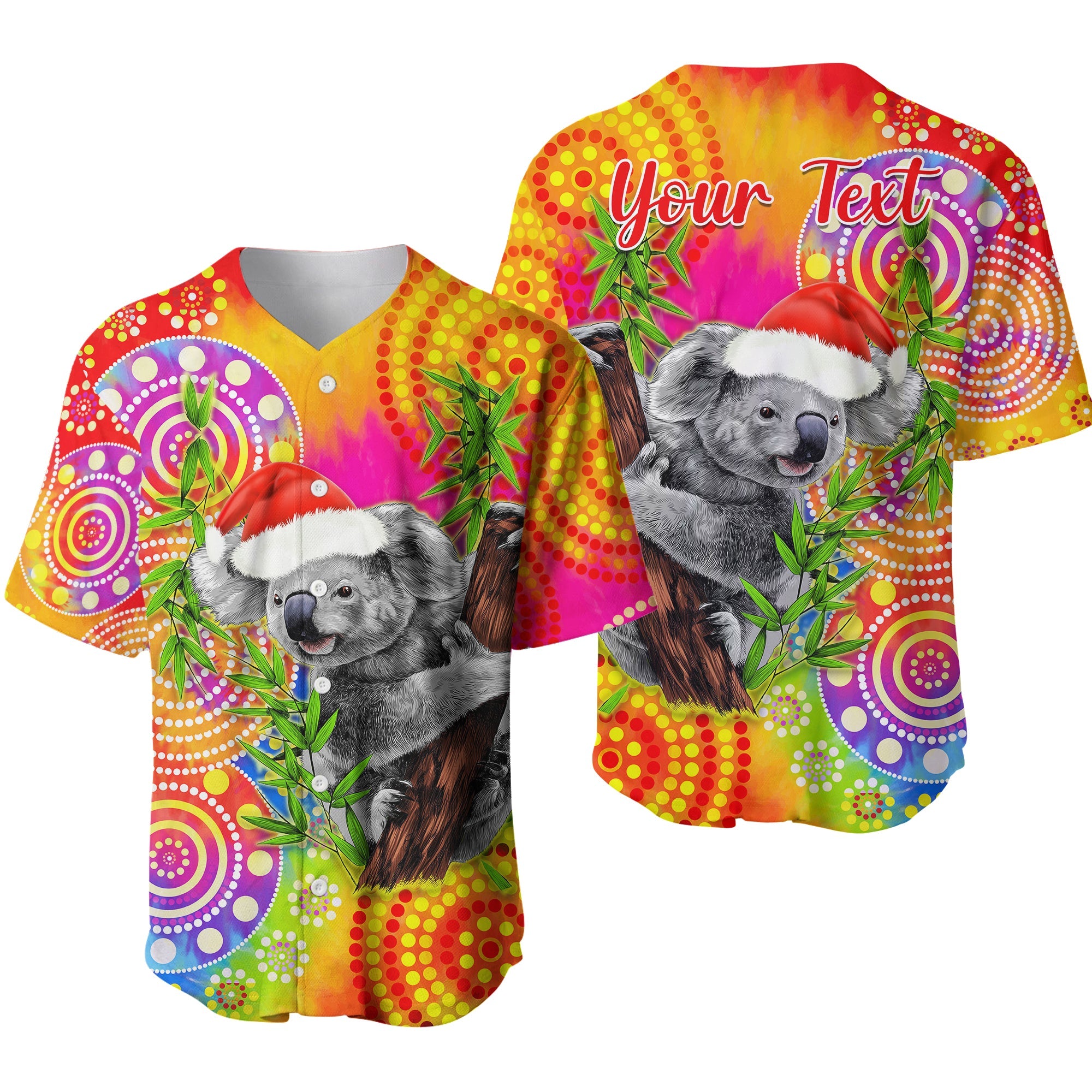 custom-personalised-australia-koala-aboriginal-baseball-jersey-rainbow-tie-dye-merry-christmas-ver01
