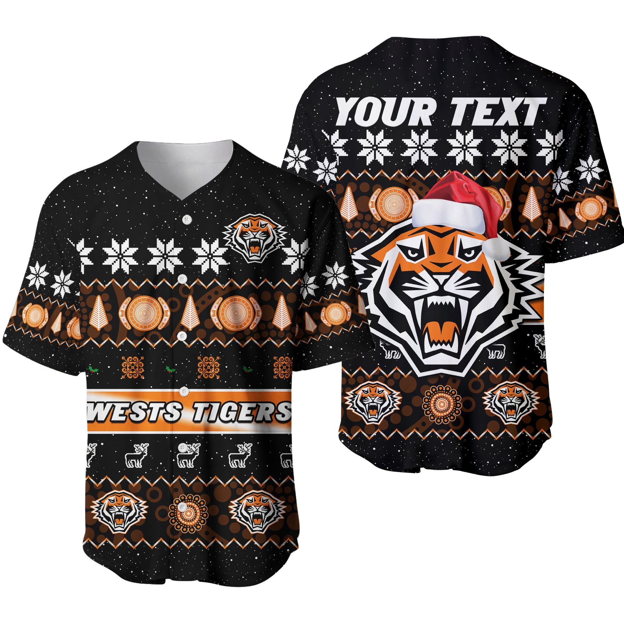 custom-personalised-wests-tigers-christmas-baseball-jersey-aboriginal-art-merry-xmas