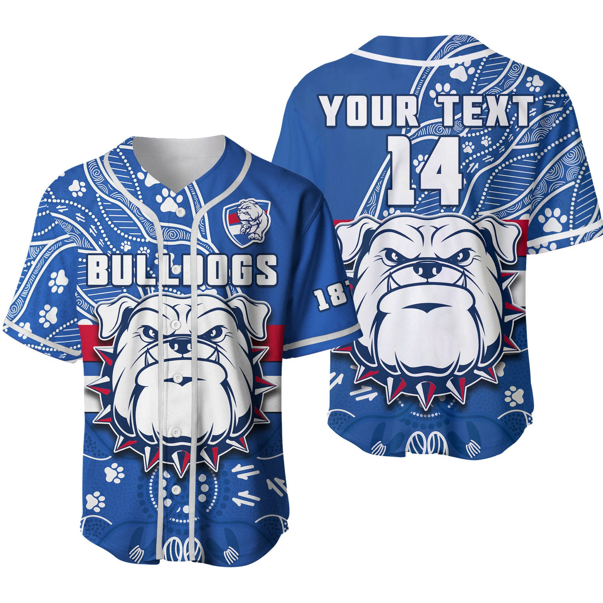 custom-text-and-number-bulldogs-football-baseball-jersey-scraggers-1877-aboriginal-dot-painting-newest-version-ver02
