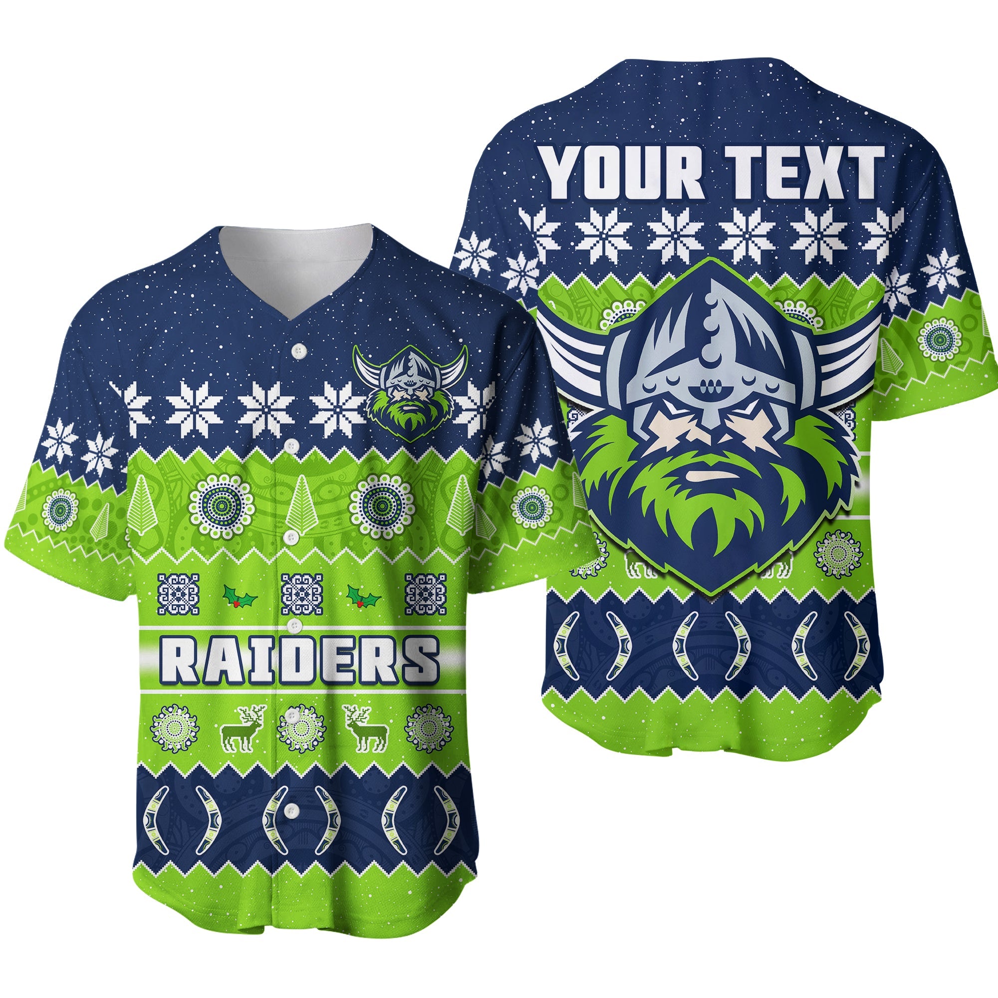 custom-personalised-raiders-christmas-baseball-jersey-the-green-machine-aboriginal-art-merry-xmas