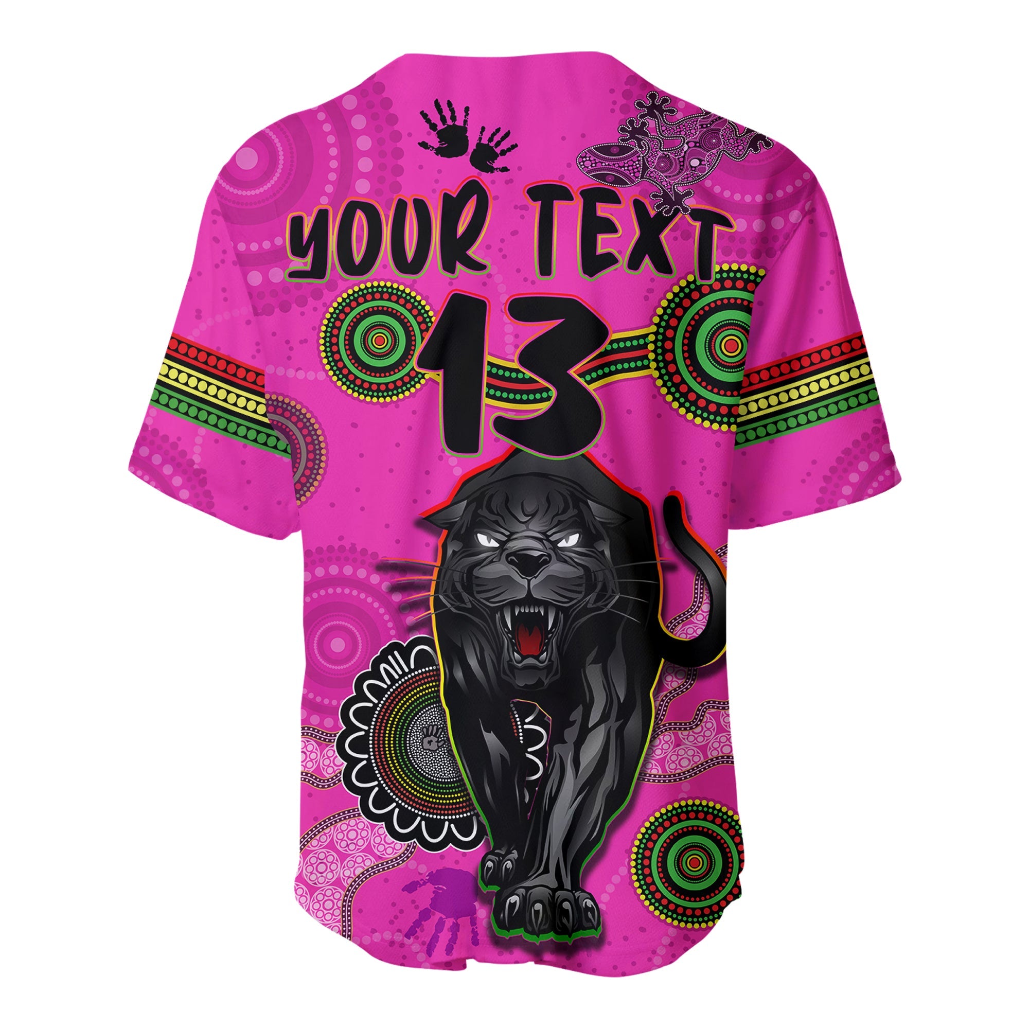 custom-text-and-number-panthers-baseball-jersey-aboriginal-with-lizard
