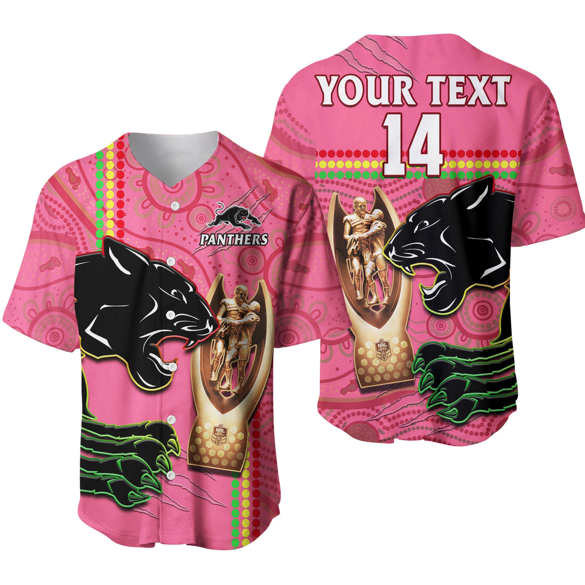 custom-text-and-number-panthers-rugby-baseball-jersey-the-riff-2022-premiers-aboriginal-pink