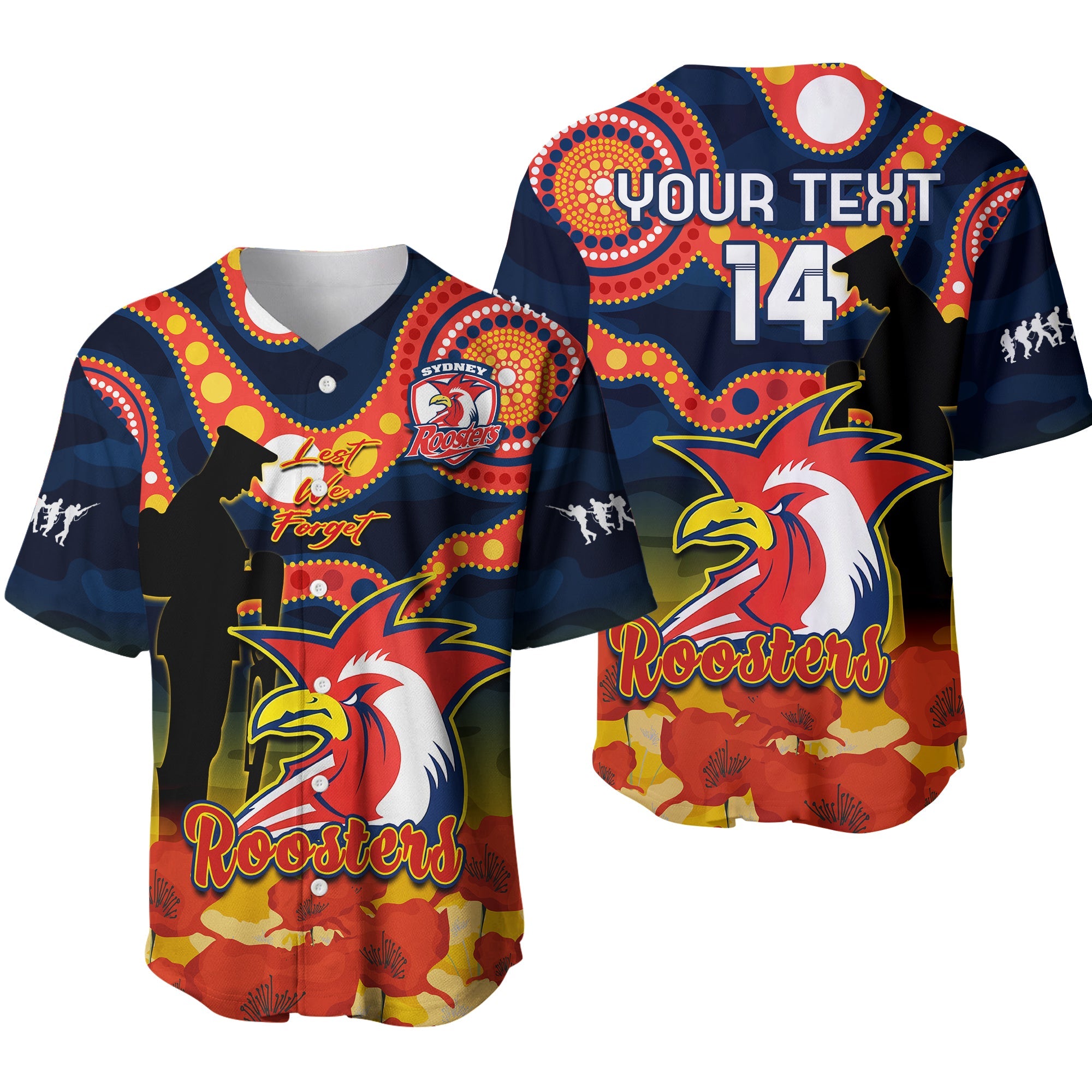 custom-text-and-number-roosters-rugby-anzac-2023-baseball-jersey-dots-poppy-mix-camouflage-lest-we-forget-ver01