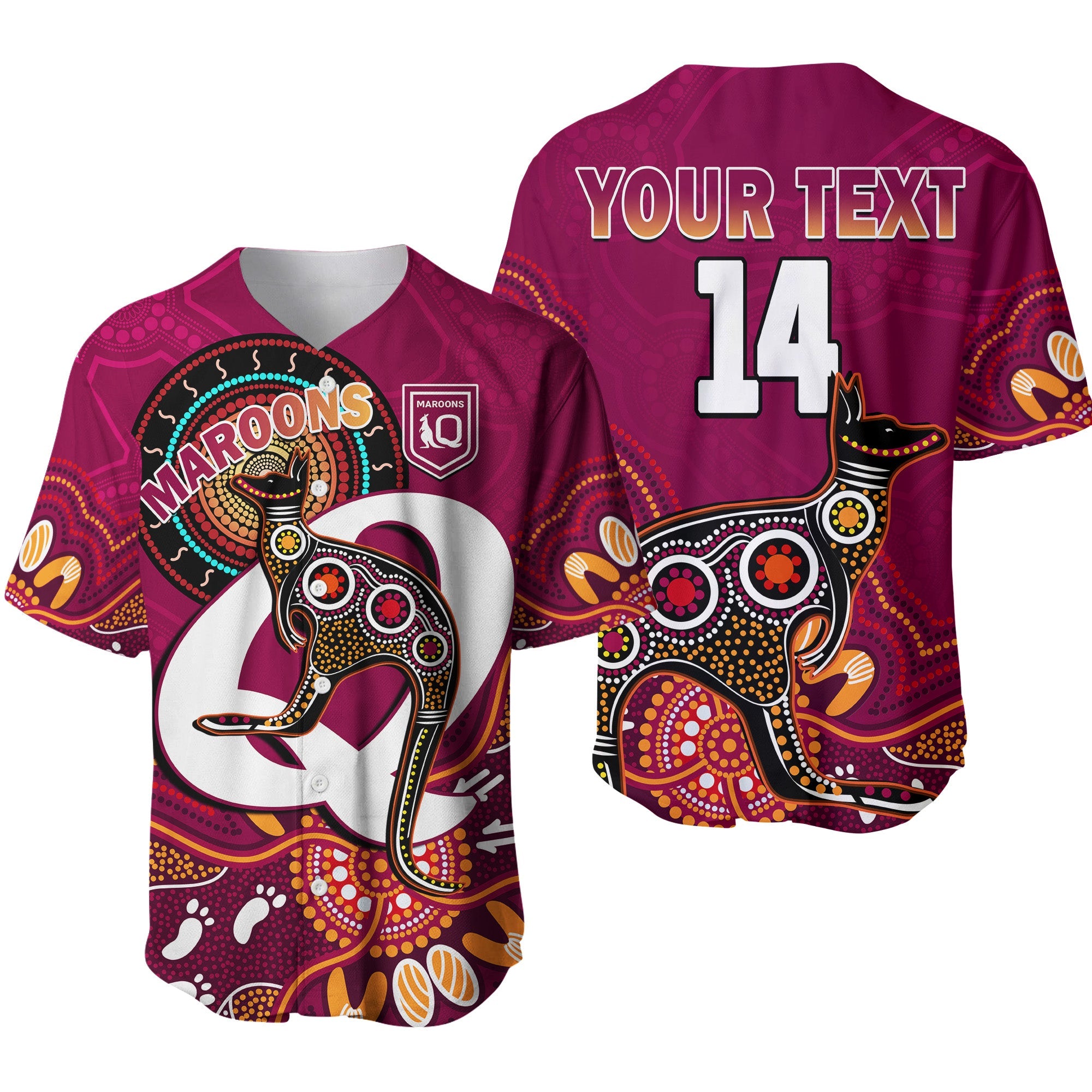 custom-text-and-number-maroons-rugby-baseball-jersey-queensland-kangaroo-aboriginal-dot-paintings