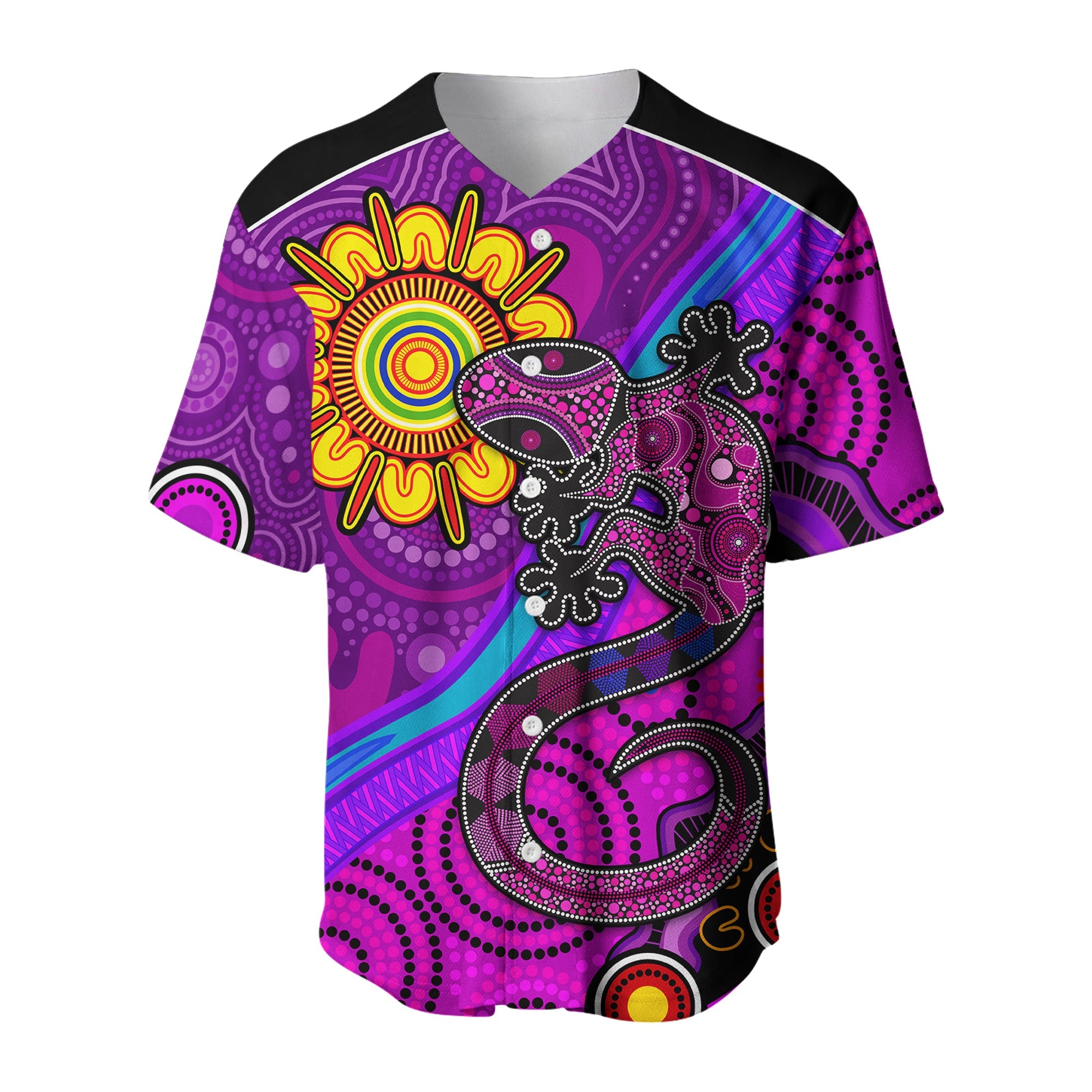 custom-text-and-number-australia-lizard-and-sun-baseball-jersey-aboriginal-art-purple