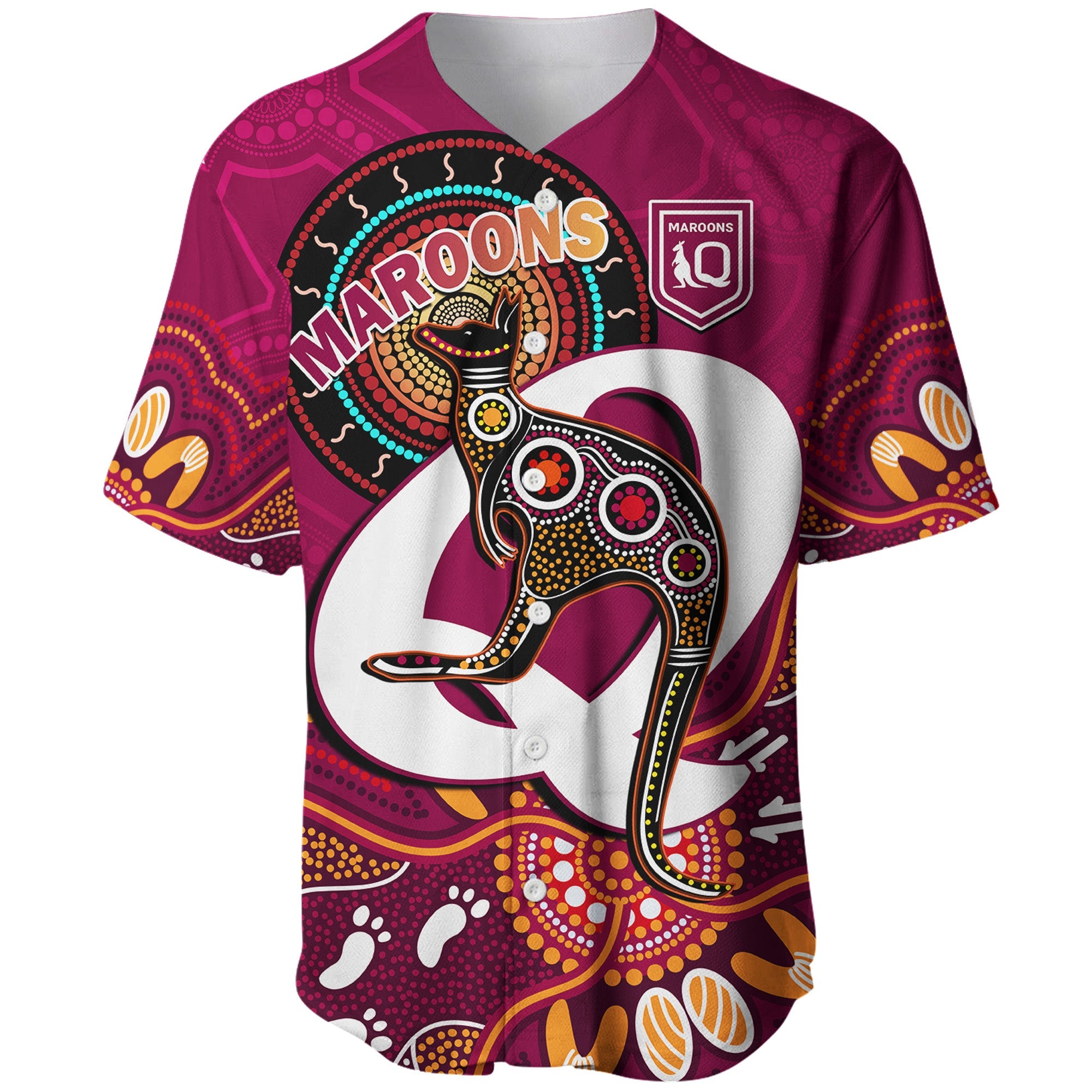 custom-text-and-number-maroons-rugby-baseball-jersey-queensland-kangaroo-aboriginal-dot-paintings