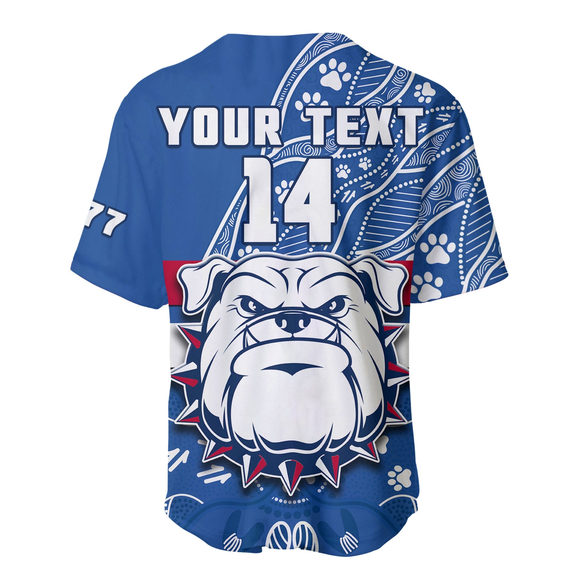 custom-text-and-number-bulldogs-football-baseball-jersey-scraggers-1877-aboriginal-dot-painting-newest-version