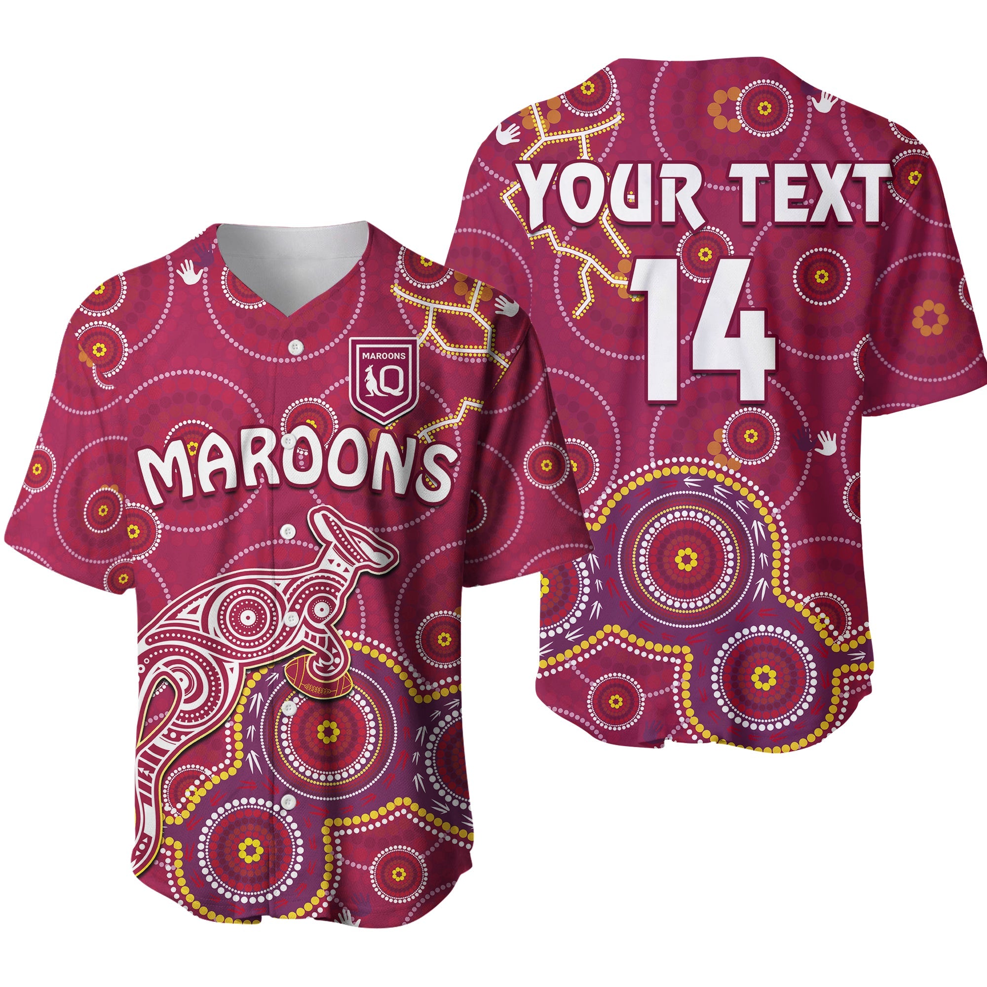 custom-text-and-number-maroons-rugby-baseball-jersey-kangaroo-indigenous-pattern-unique-version