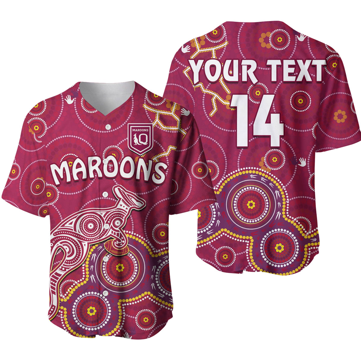 custom-text-and-number-maroons-rugby-baseball-jersey-kangaroo-indigenous-pattern-unique-version