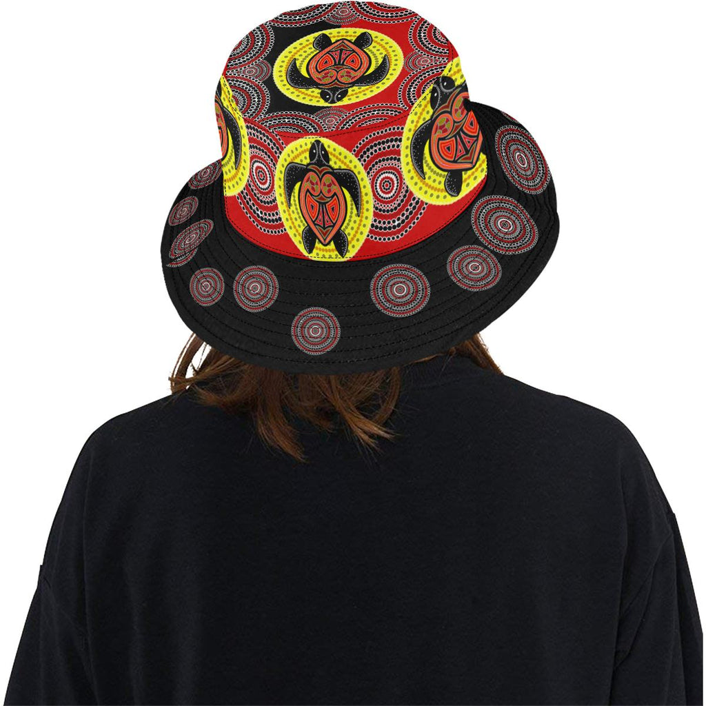 aboriginal-bucket-hat-turtle-footprint-circle-dot-painting