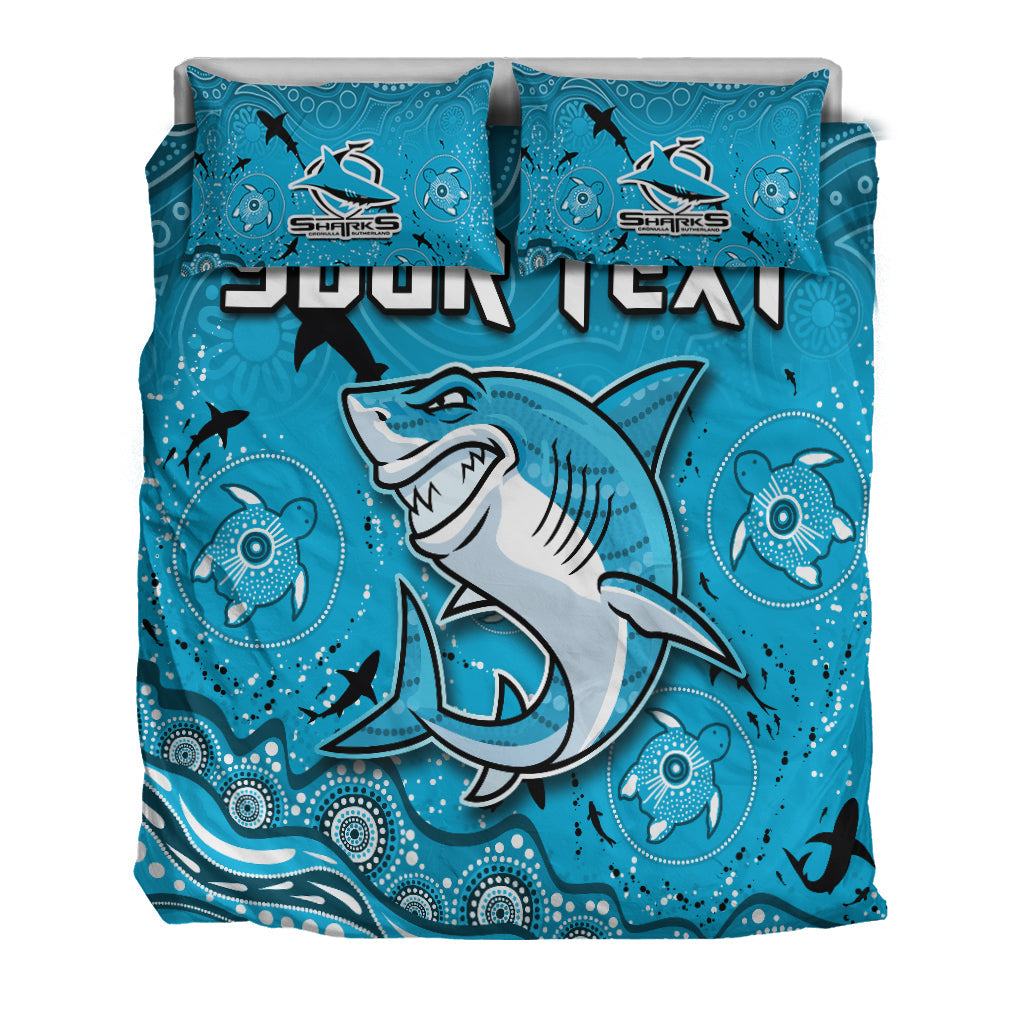 custom-personalised-sharks-rugby-bedding-set-go-sharkies-aboriginal-special-version