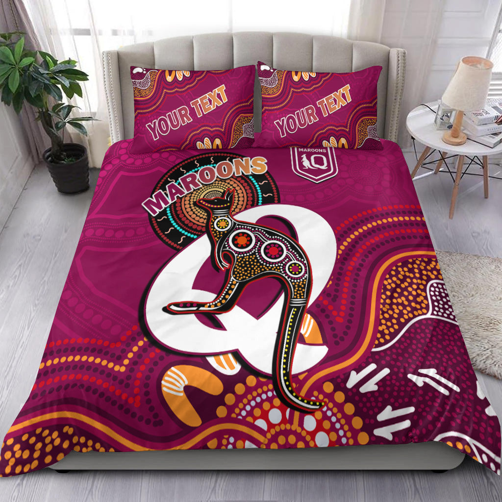 custom-personalised-maroons-rugby-bedding-set-queensland-kangaroo-aboriginal-dot-paintings