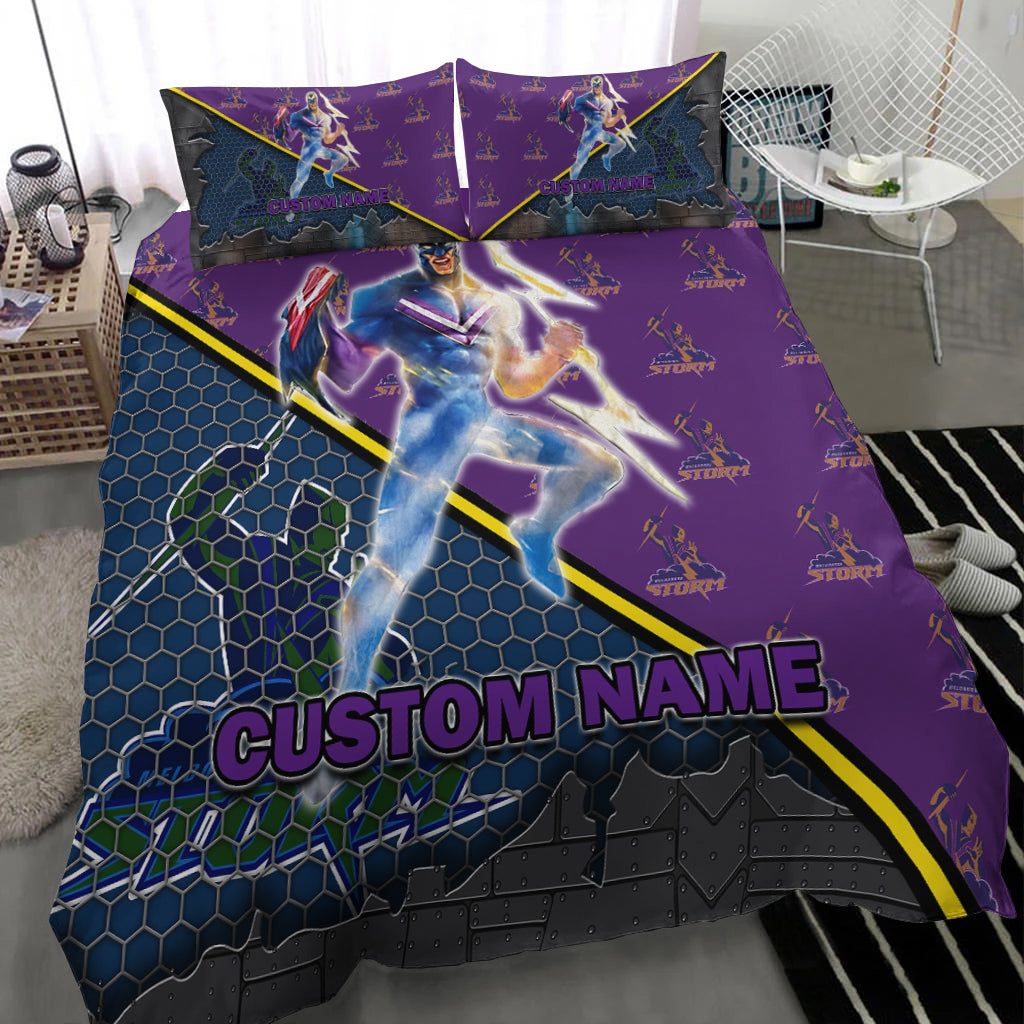 Personalized Melbourne Storm Edition Bedding Set- NRL Metal LT10
