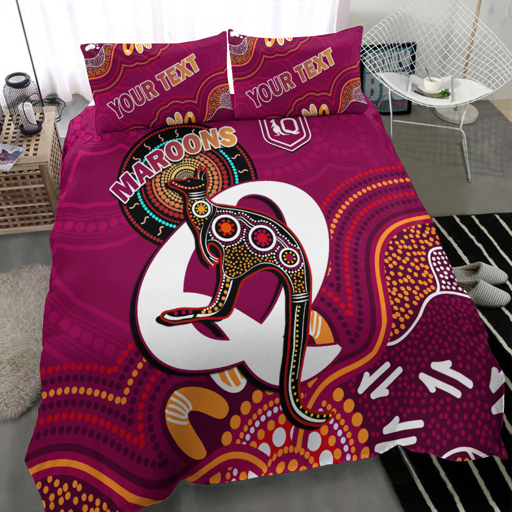 custom-personalised-maroons-rugby-bedding-set-queensland-kangaroo-aboriginal-dot-paintings