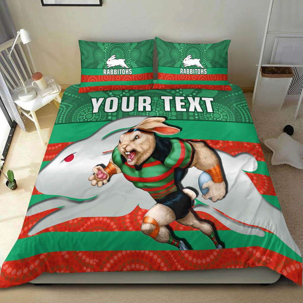 custom-personalised-rabbitohs-rugby-bedding-set-aboriginal-dot-painting-glory-glory-sporty-style