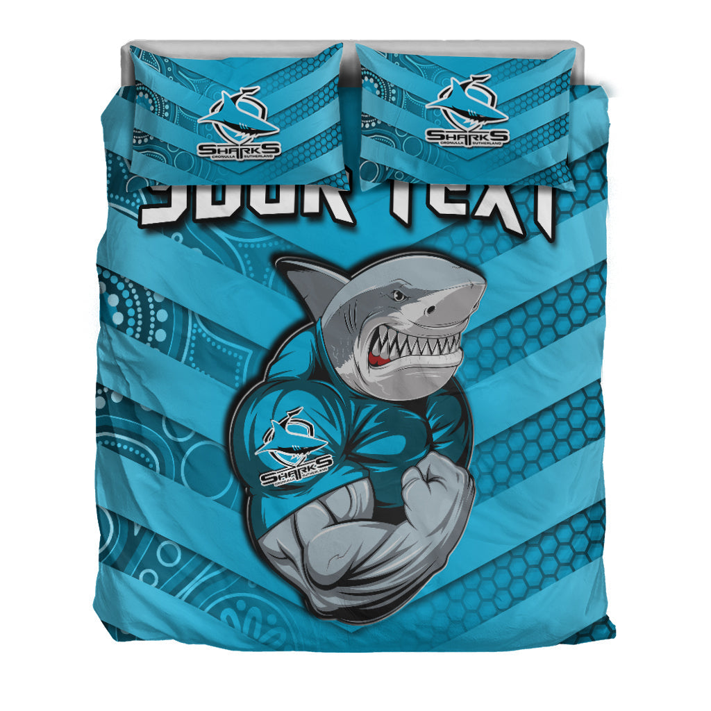 custom-personalised-sharks-rugby-bedding-set-go-sharkies-aboriginal-sporty-version