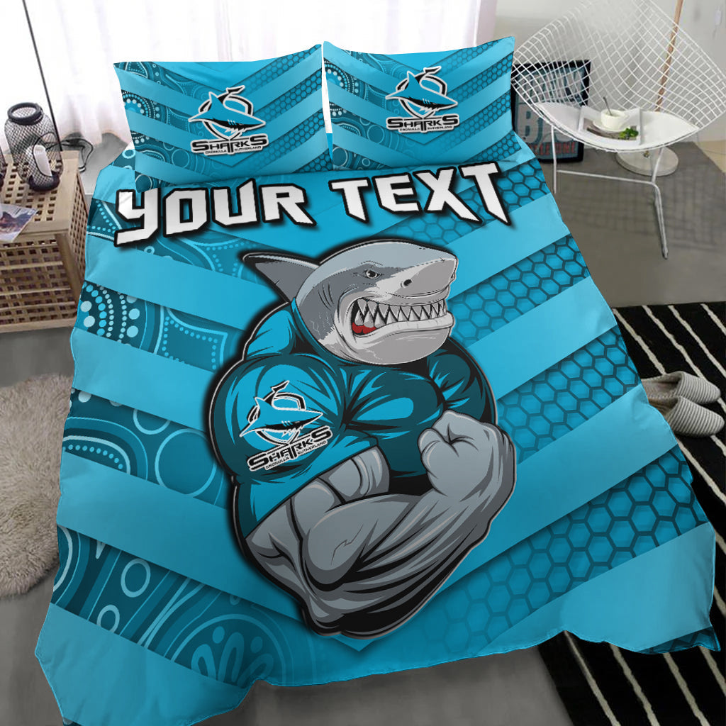 custom-personalised-sharks-rugby-bedding-set-go-sharkies-aboriginal-sporty-version
