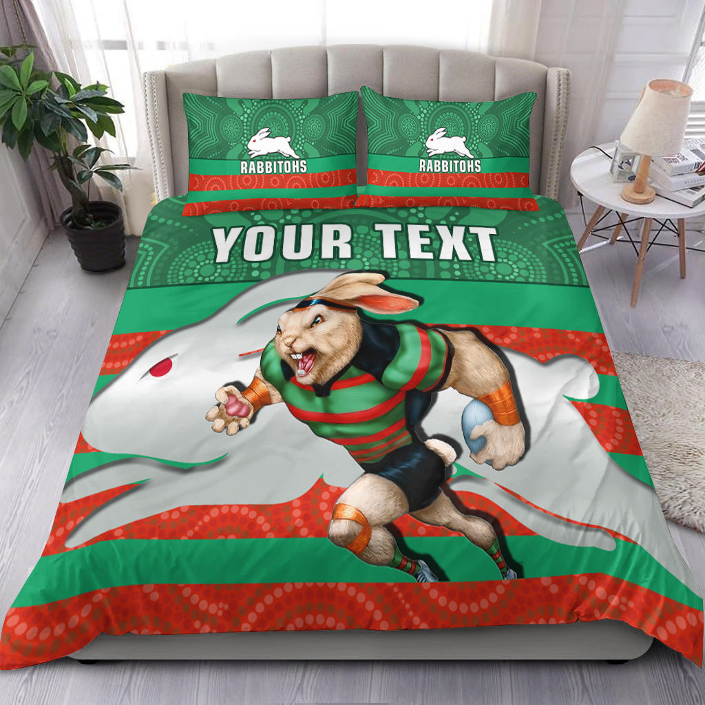 custom-personalised-rabbitohs-rugby-bedding-set-aboriginal-dot-painting-glory-glory-sporty-style