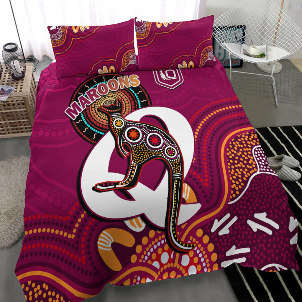 maroons-rugby-bedding-set-queensland-kangaroo-aboriginal-dot-paintings