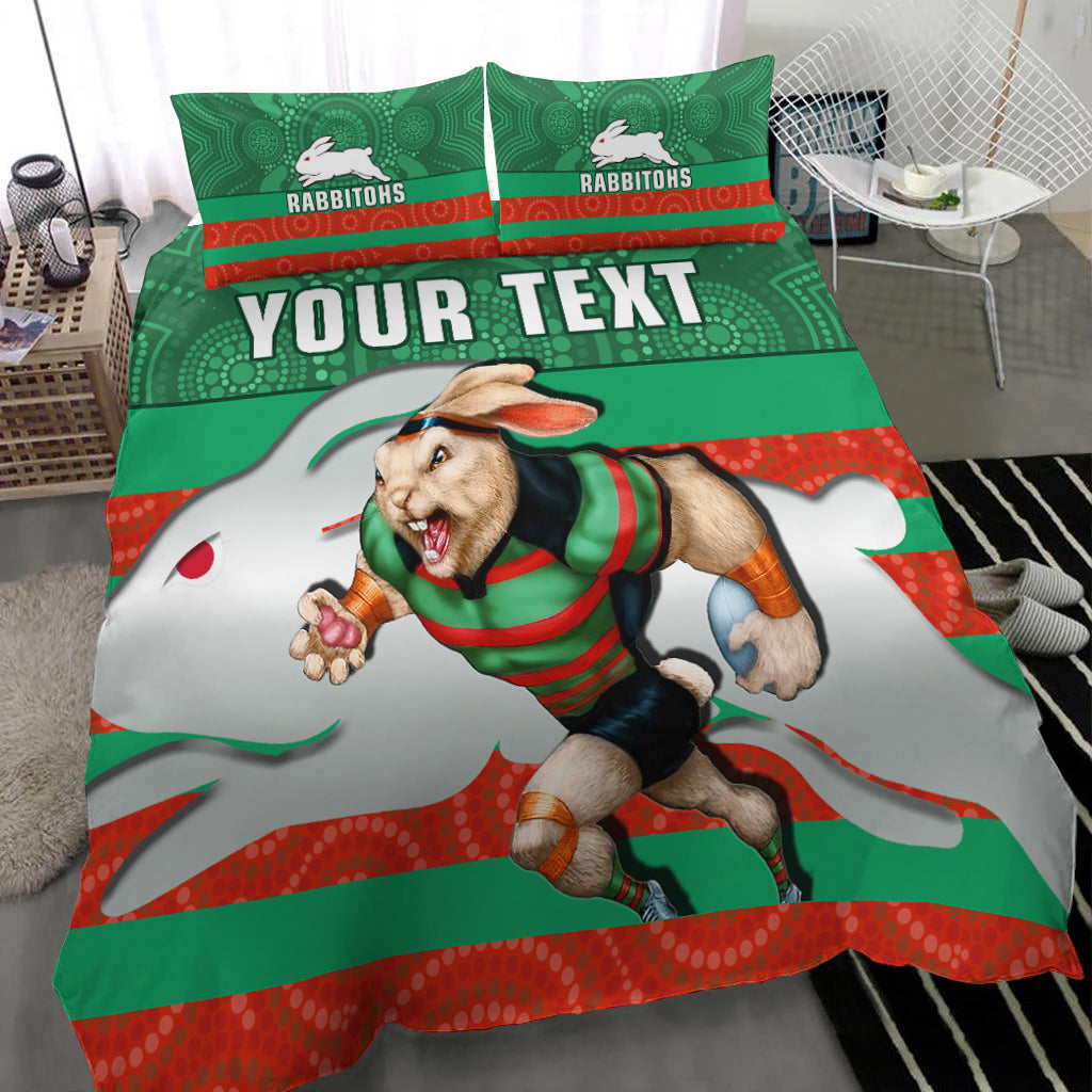 custom-personalised-rabbitohs-rugby-bedding-set-aboriginal-dot-painting-glory-glory-sporty-style