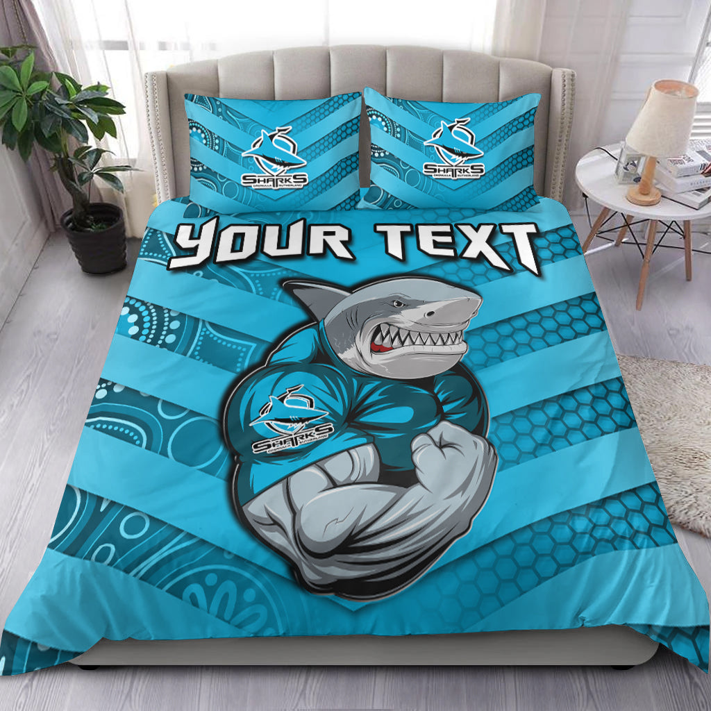 custom-personalised-sharks-rugby-bedding-set-go-sharkies-aboriginal-sporty-version