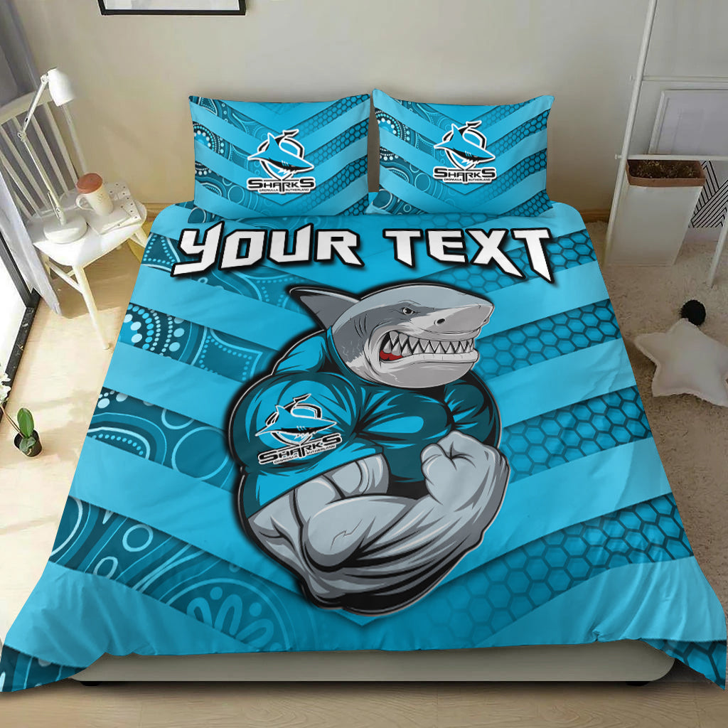 custom-personalised-sharks-rugby-bedding-set-go-sharkies-aboriginal-sporty-version
