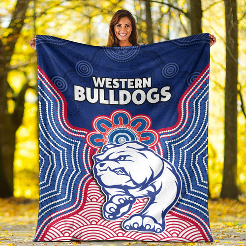 bulldogs-football-premium-blanket-western-doggies-aboriginal-art-ver02