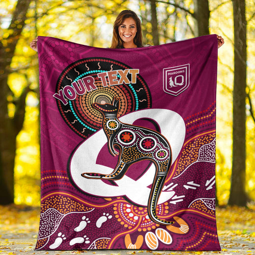 custom-personalised-maroons-rugby-premium-blanket-queensland-kangaroo-aboriginal-dot-paintings