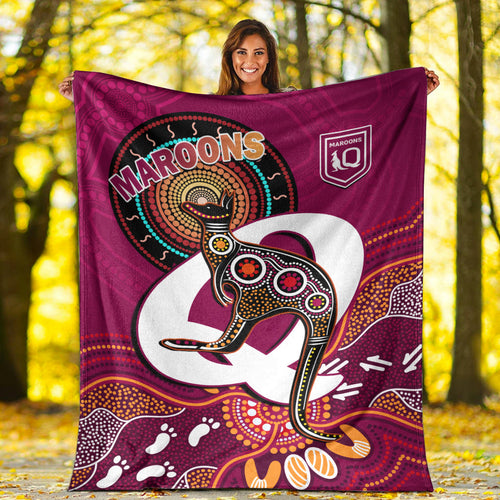 maroons-rugby-premium-blanket-queensland-kangaroo-aboriginal-dot-paintings