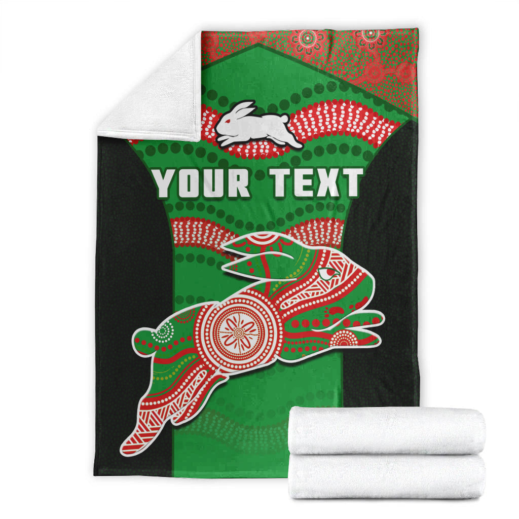 custom-personalised-rabbitohs-rugby-premium-blanket-souths-1908-aboriginal-dot-painting-go-bunnies