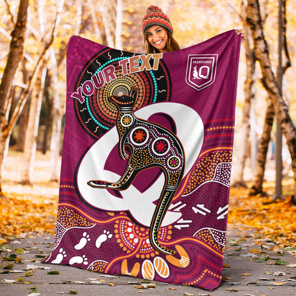 custom-personalised-maroons-rugby-premium-blanket-queensland-kangaroo-aboriginal-dot-paintings