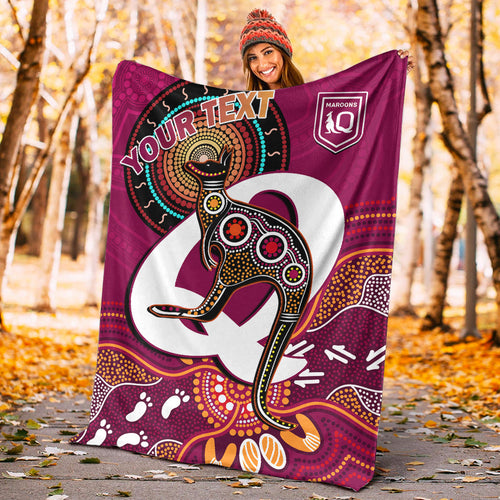 custom-personalised-maroons-rugby-premium-blanket-queensland-kangaroo-aboriginal-dot-paintings
