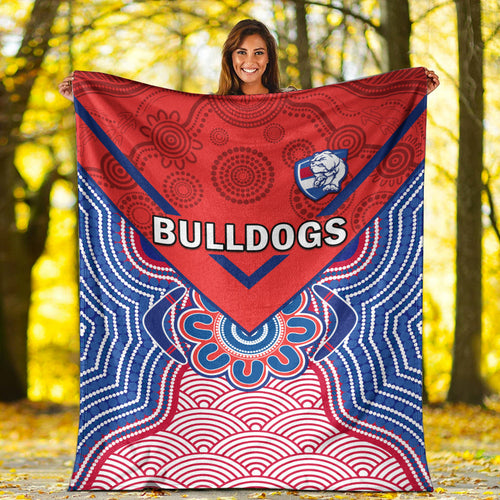 bulldogs-football-premium-blanket-western-doggies-aboriginal-art-ver01