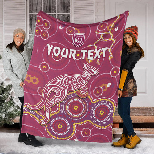 custom-personalised-maroons-rugby-permium-blanket-kangaroo-indigenous-pattern-unique-version