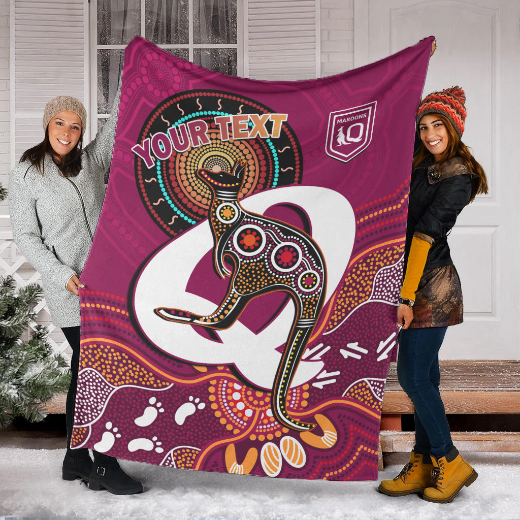 custom-personalised-maroons-rugby-premium-blanket-queensland-kangaroo-aboriginal-dot-paintings