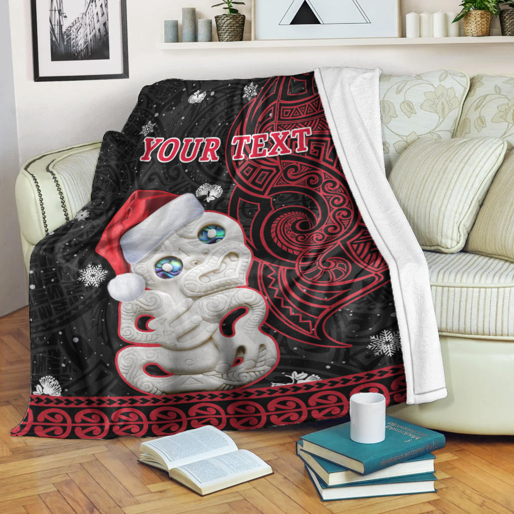 custom-personalised-new-zealand-christmas-premium-blanket-hei-tiki-red-pohutukawa-meri-kirihimete