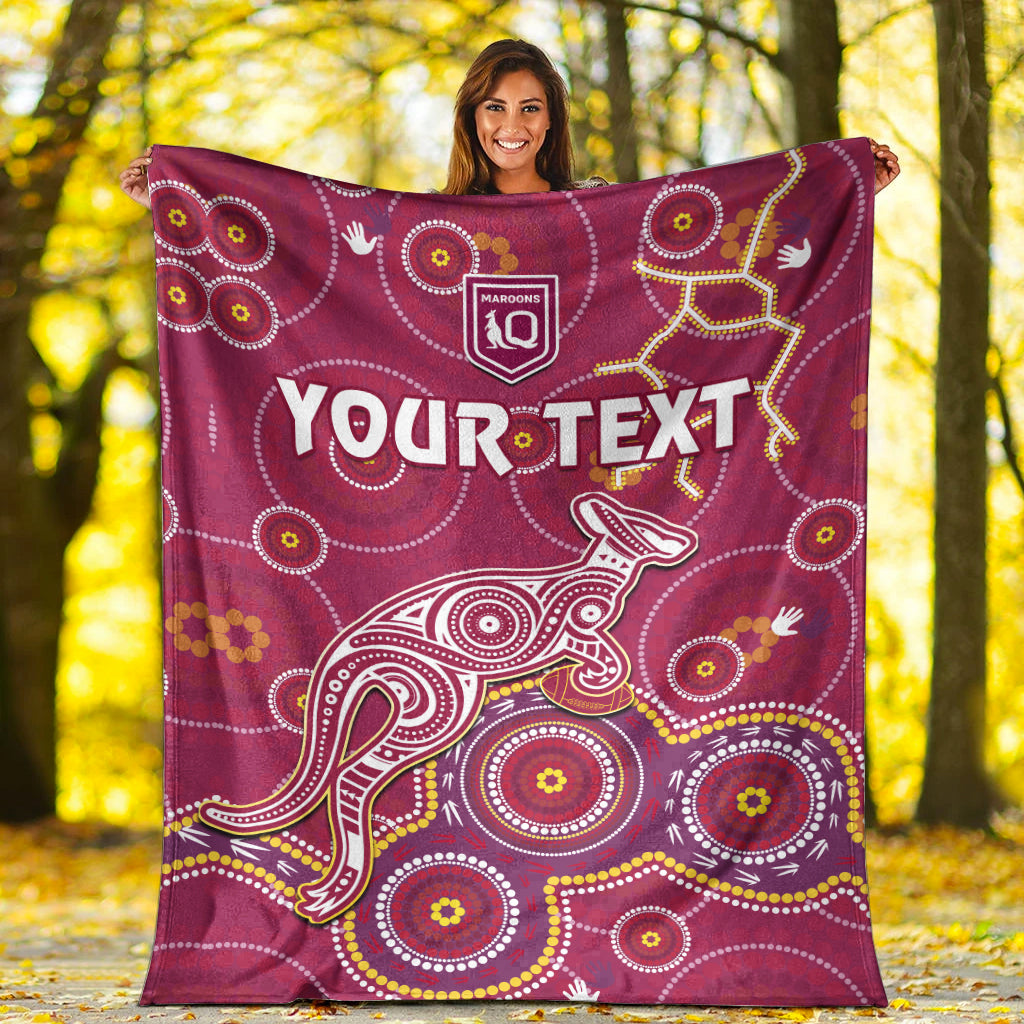 custom-personalised-maroons-rugby-permium-blanket-kangaroo-indigenous-pattern-unique-version